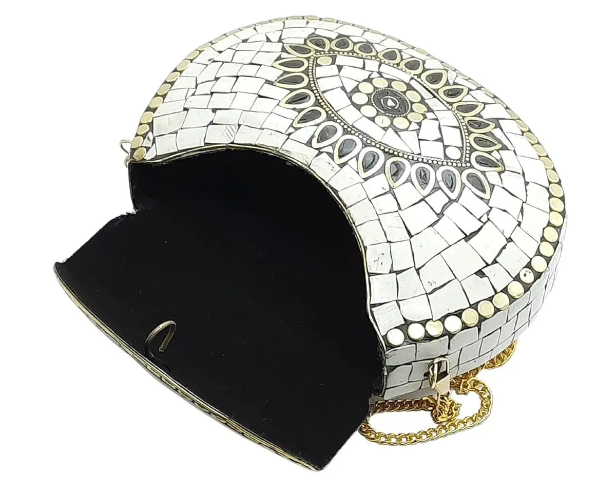 White Mosaic Ethnic Handbag for Stylish Women